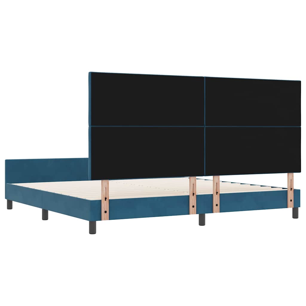 Boxrugós ágy fejtámlával Sötét kék 200 x 200 cm Bársony