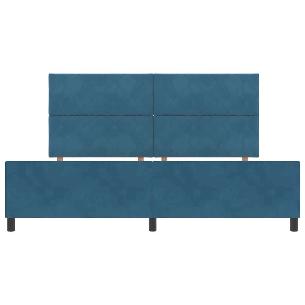 Boxrugós ágy fejtámlával Sötét kék 200 x 200 cm Bársony