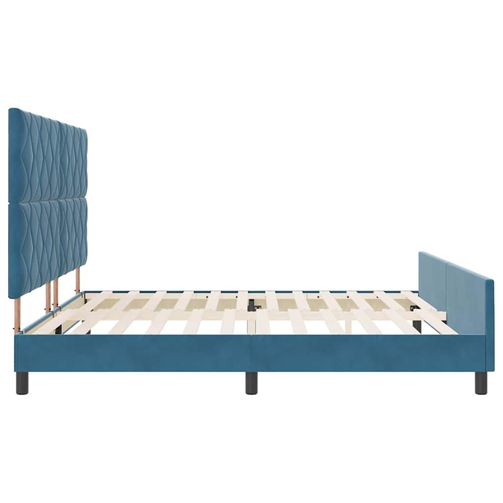 Boxrugós ágy fejtámlával Sötét kék 200 x 200 cm Bársony