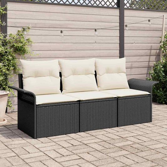 Kerti Kanapé Szett párnával tárolóval 3 pcs Fekete Poli rattan