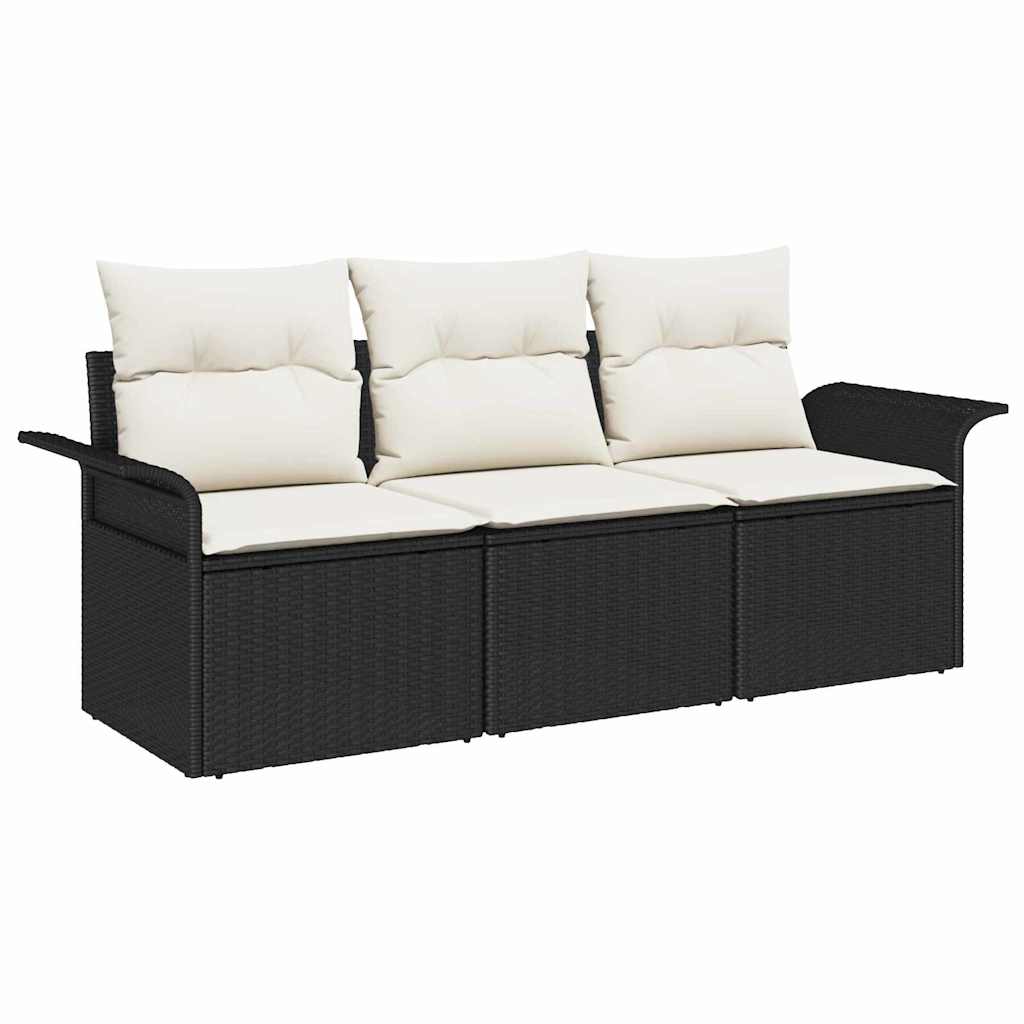 Kerti Kanapé Szett párnával tárolóval 3 pcs Fekete Poli rattan