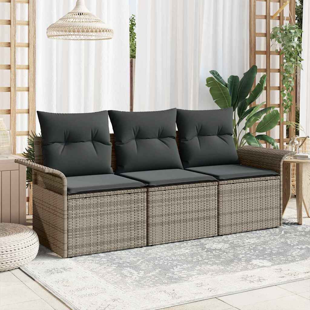 Kerti Kanapé Szett párnával tárolóval 3 pcs Szürke Poli rattan