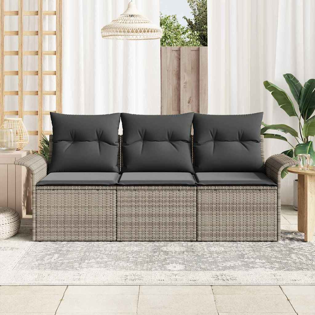 Kerti Kanapé Szett párnával tárolóval 3 pcs Szürke Poli rattan