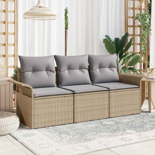Kerti Kanapé Szett párnával tárolóval 3 pcs Bézs Poli rattan