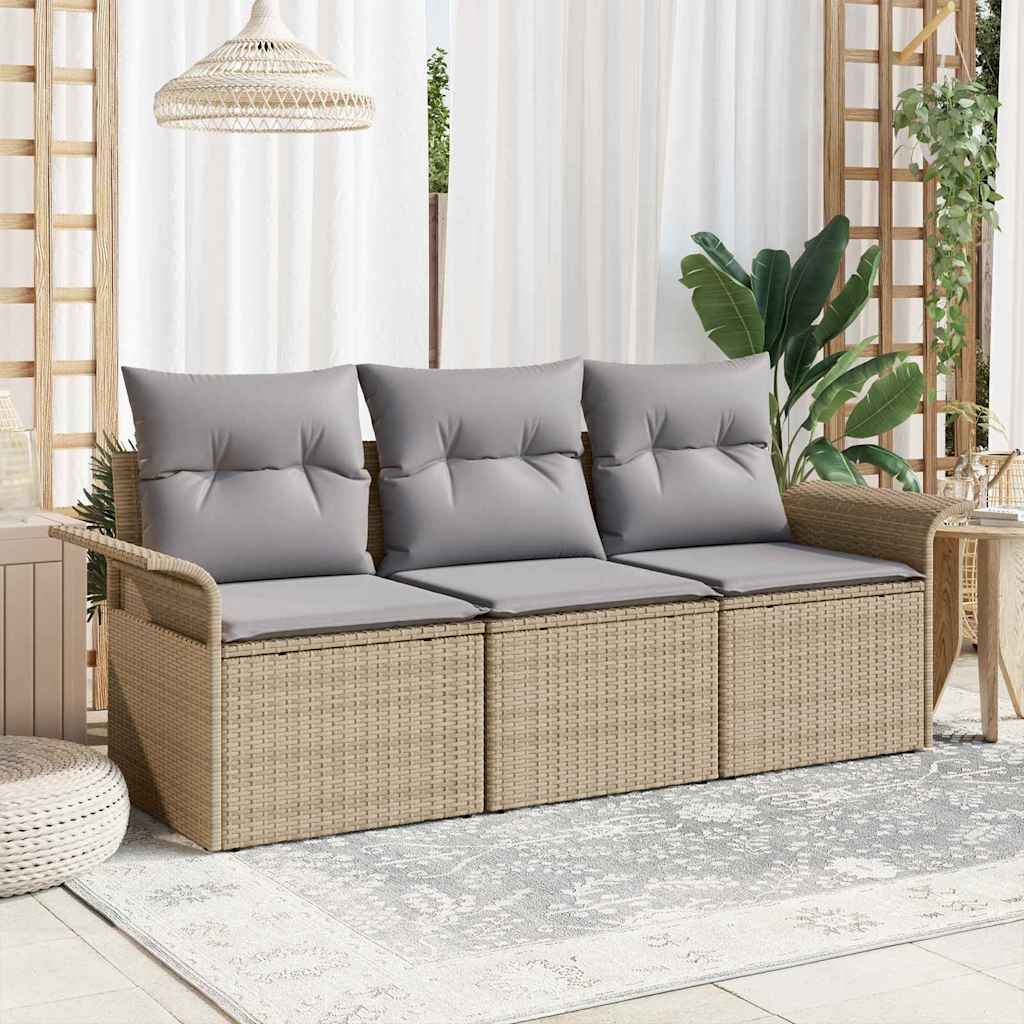 Kerti Kanapé Szett párnával tárolóval 3 pcs Bézs Poli rattan