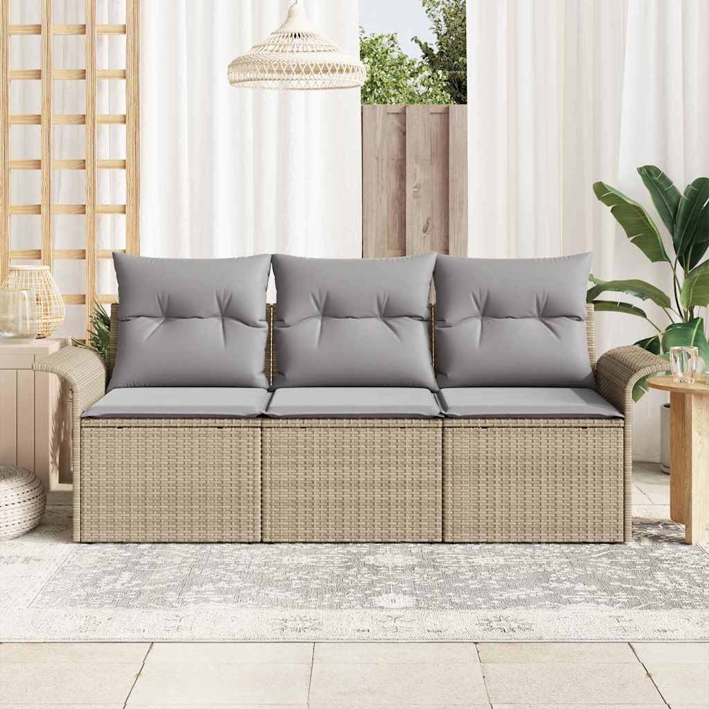 Kerti Kanapé Szett párnával tárolóval 3 pcs Bézs Poli rattan