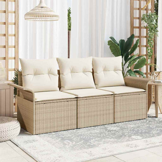 Kerti Kanapé Szett párnával tárolóval 3 pcs Bézs Poli rattan