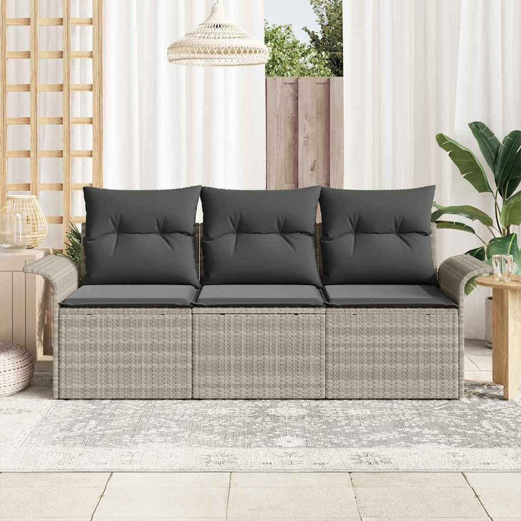 Kerti Kanapé Szett párnával 3 pcs Világosszürke Poli rattan