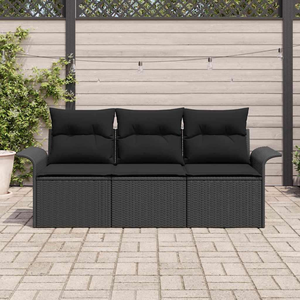 Kerti Kanapé Szett párnával tárolóval 3 pcs Fekete Poli rattan