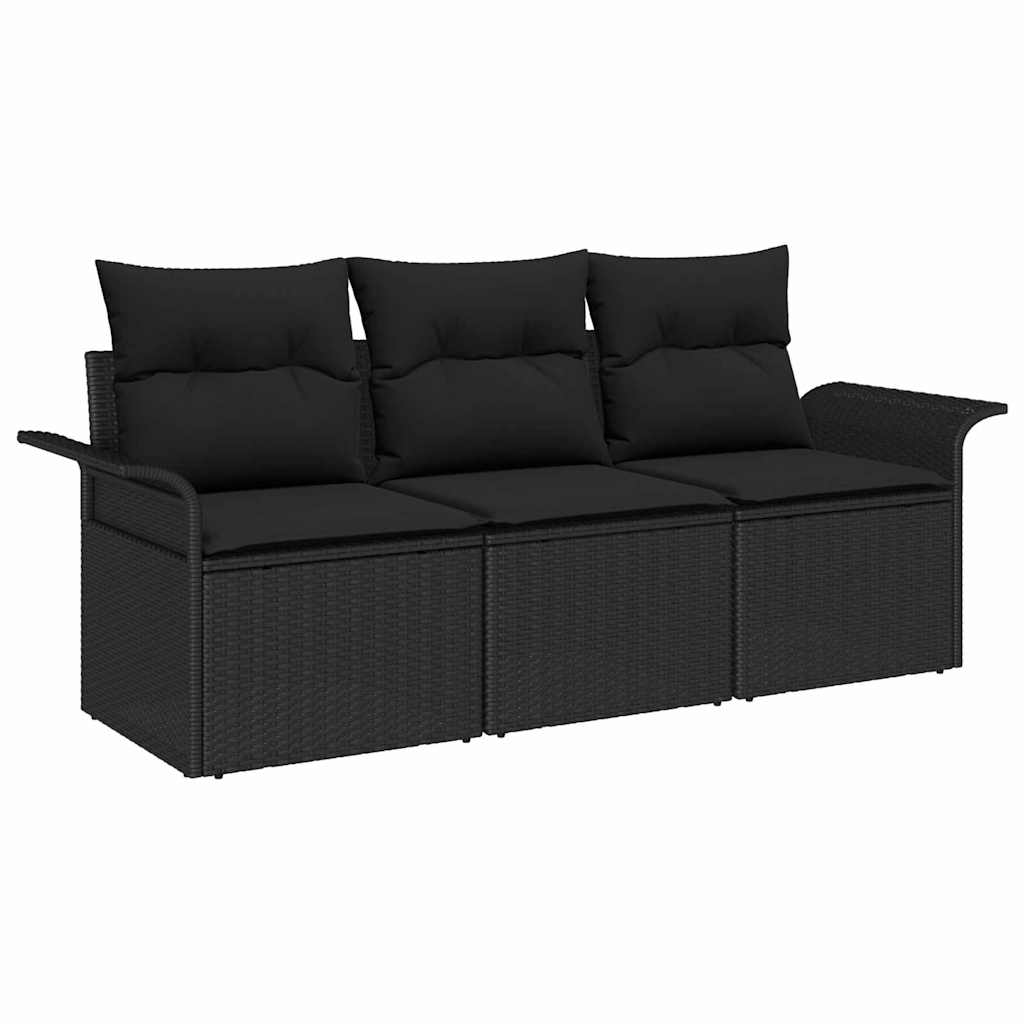 Kerti Kanapé Szett párnával tárolóval 3 pcs Fekete Poli rattan