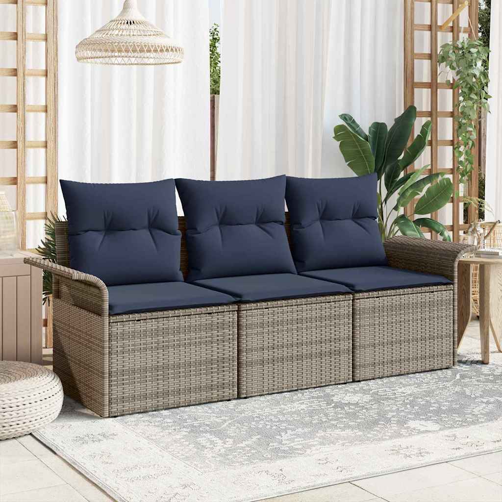 Kerti Kanapé Szett párnával tárolóval 3 pcs Szürke Poli rattan