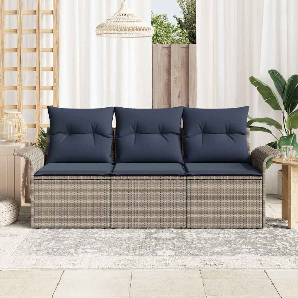 Kerti Kanapé Szett párnával tárolóval 3 pcs Szürke Poli rattan