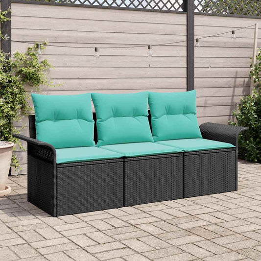 Kerti Kanapé Szett párnával tárolóval 3 pcs Fekete Poli rattan
