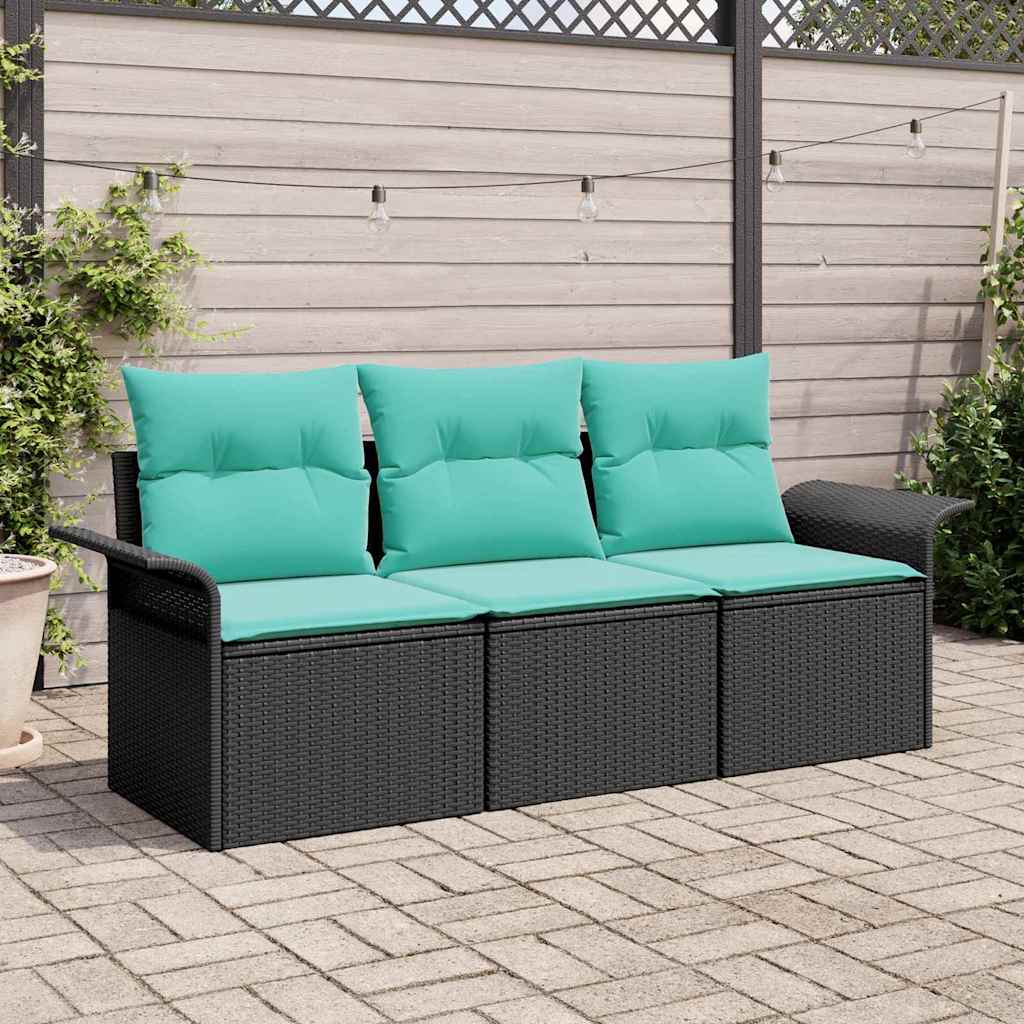 Kerti Kanapé Szett párnával tárolóval 3 pcs Fekete Poli rattan