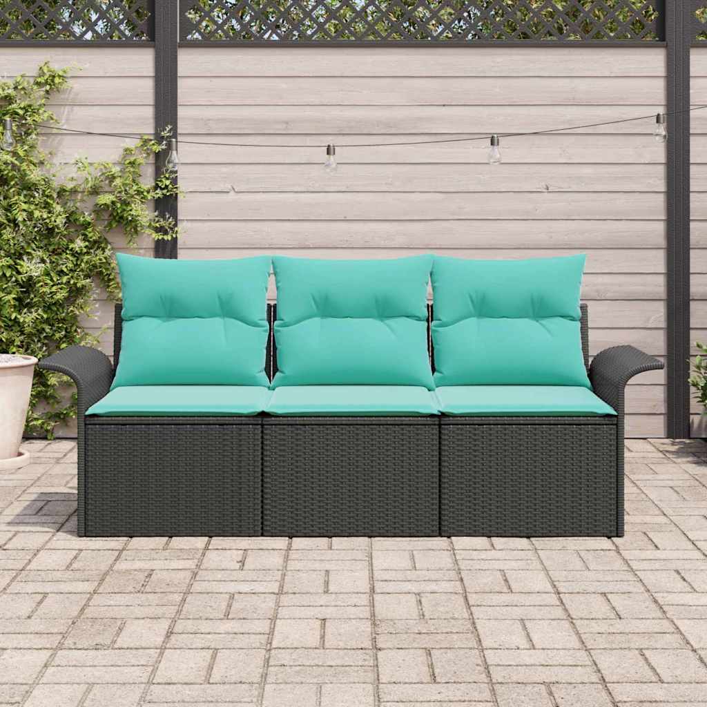 Kerti Kanapé Szett párnával tárolóval 3 pcs Fekete Poli rattan