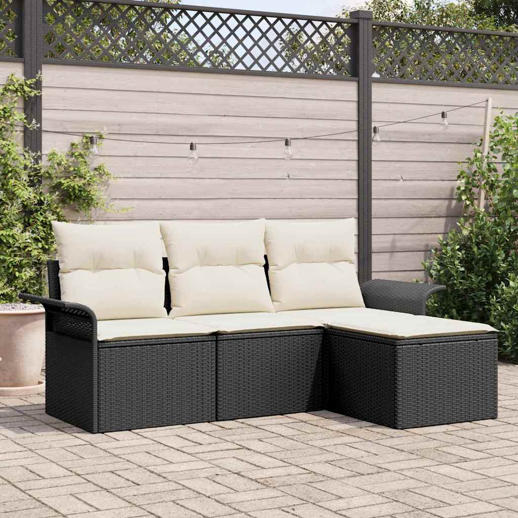 Kerti Kanapé Szett párnával tárolóval 4 pcs Fekete Poli rattan