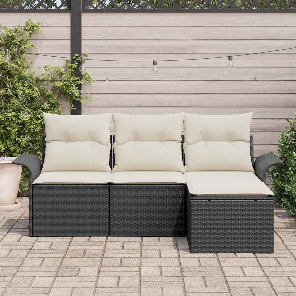 Kerti Kanapé Szett párnával tárolóval 4 pcs Fekete Poli rattan