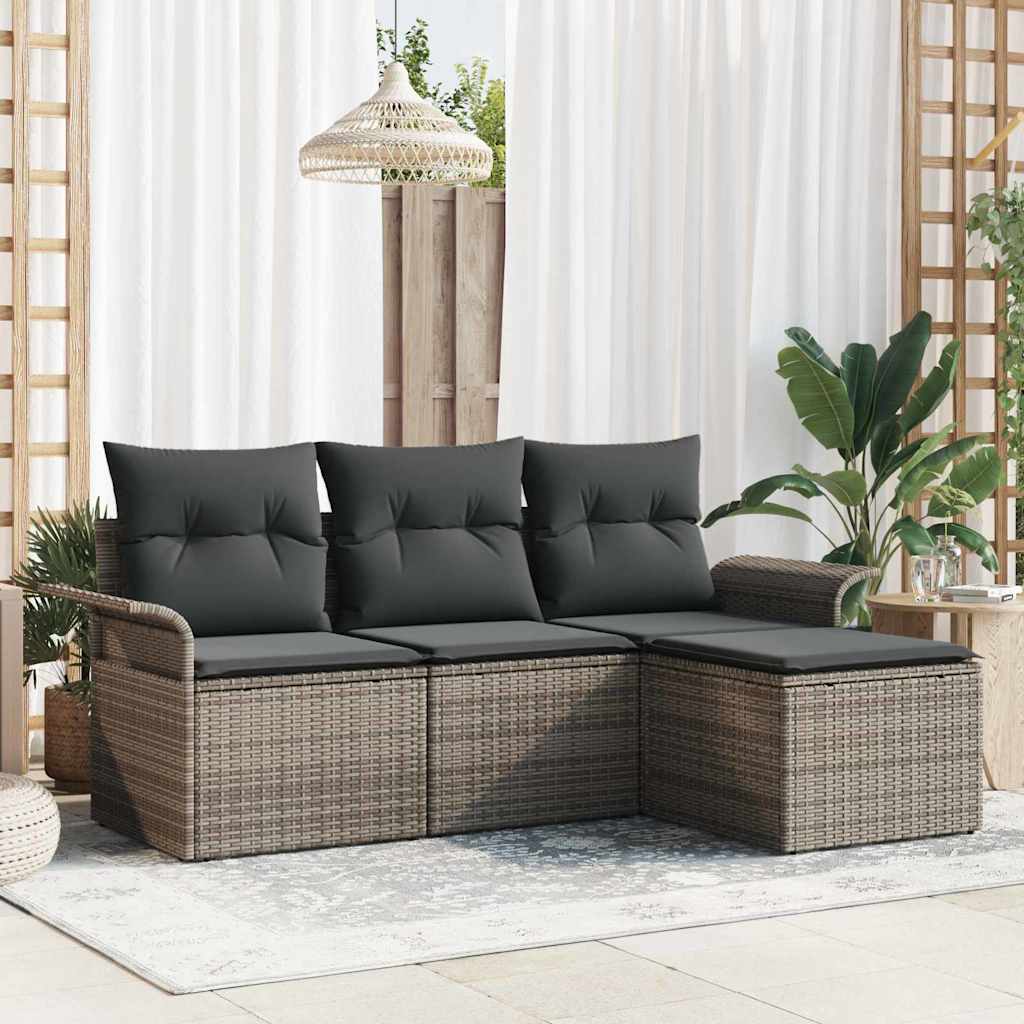 Kerti Kanapé Szett párnával tárolóval 4 pcs Szürke Poli rattan