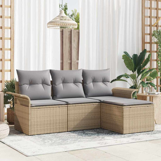 Kerti Kanapé Szett párnával tárolóval 4 pcs Bézs Poli rattan