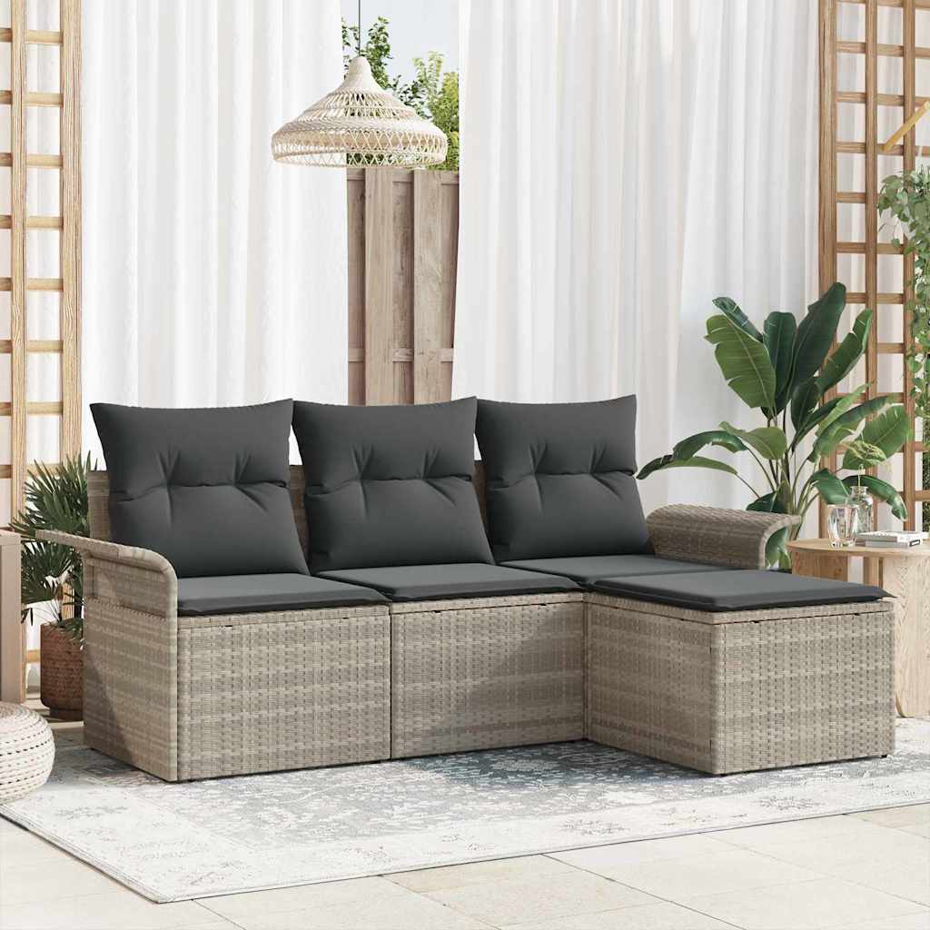 Kerti Kanapé Szett párnával 4 pcs Világosszürke Poli rattan
