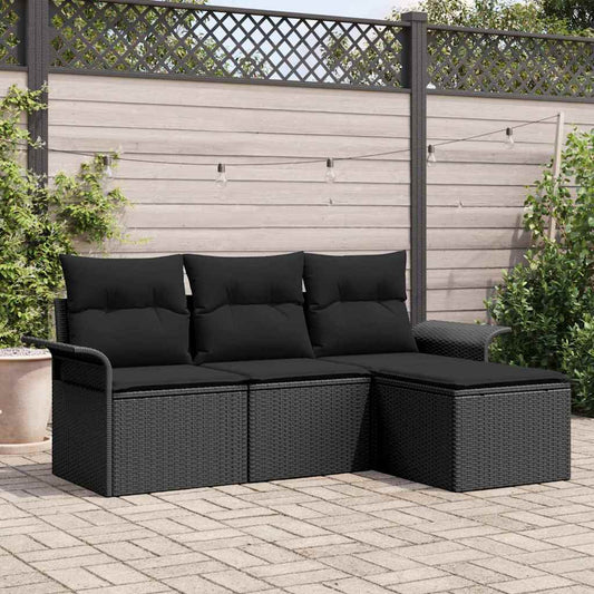 Kerti Kanapé Szett párnával tárolóval 4 pcs Fekete Poli rattan