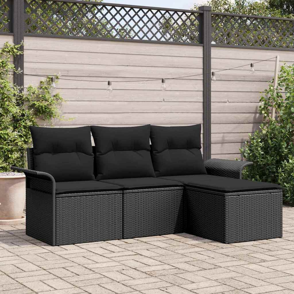 Kerti Kanapé Szett párnával tárolóval 4 pcs Fekete Poli rattan