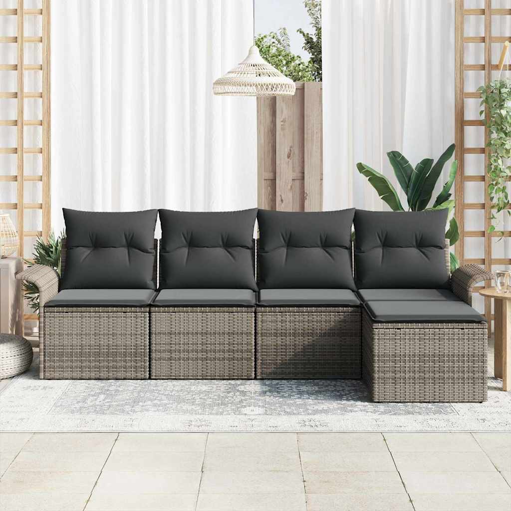 Kerti Kanapé Szett párnával tárolóval 5 pcs Szürke polirattan