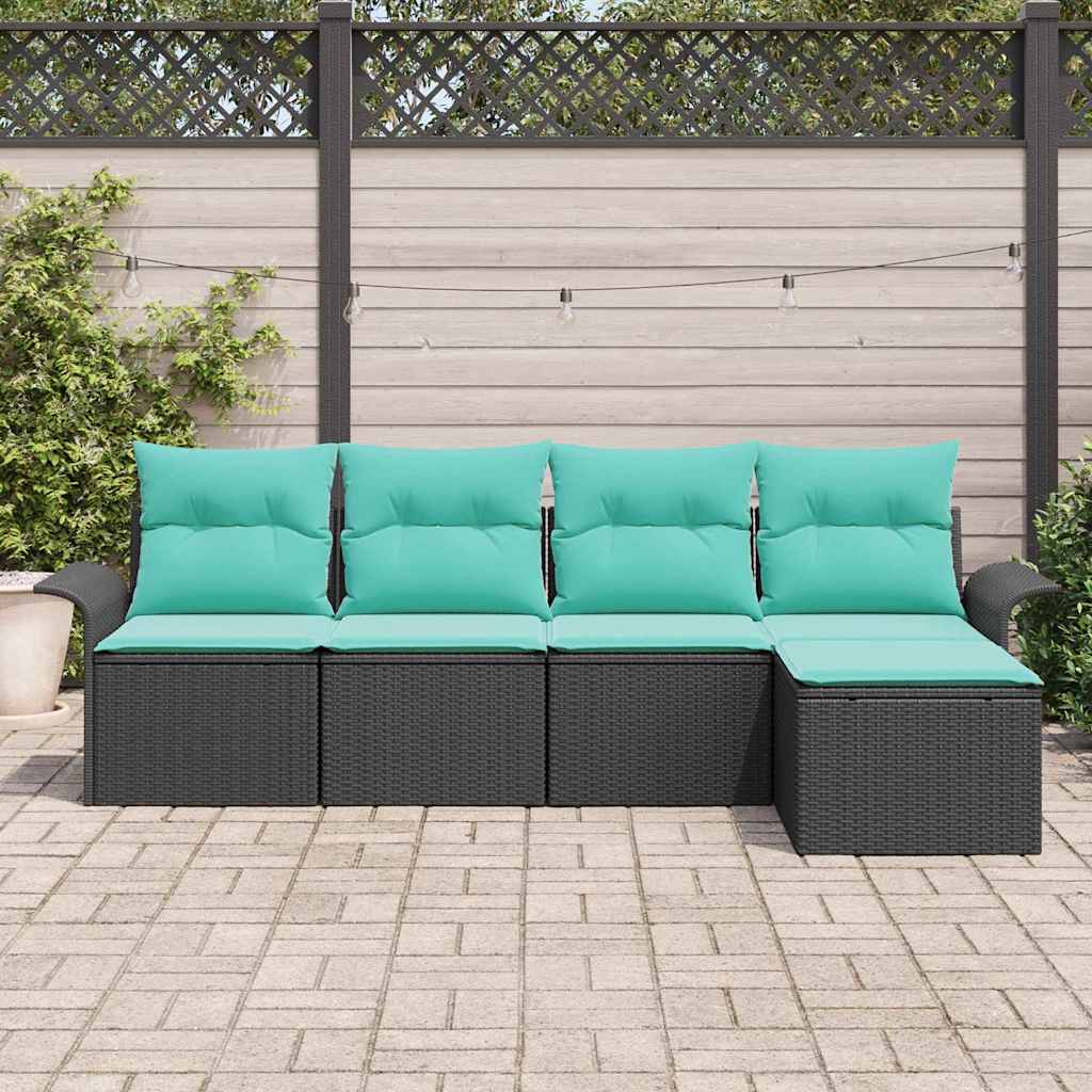 Kerti Kanapé Szett tárolóval 5 pcs Fekete polirattan