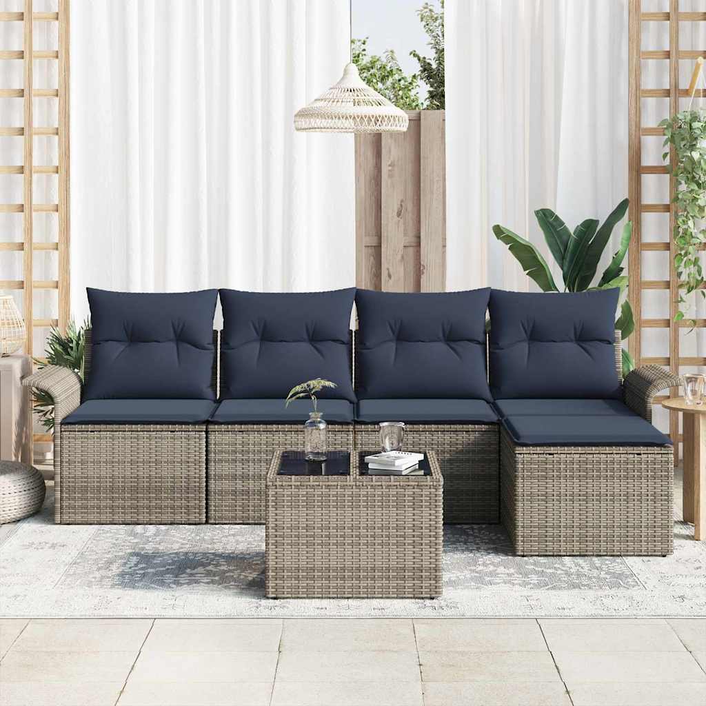 Kerti Kanapé Szett tárolóval 6 pcs Szürke polirattan