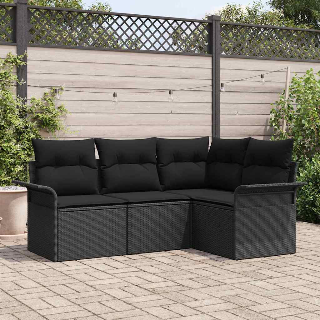 Kerti Kanapé Szett tárolóval 4 pcs Fekete polirattan