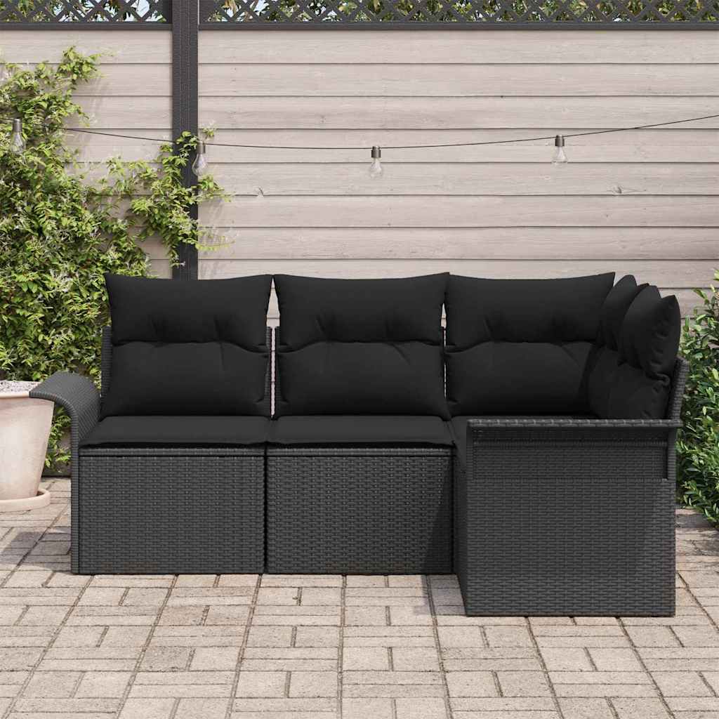 Kerti Kanapé Szett tárolóval 4 pcs Fekete polirattan