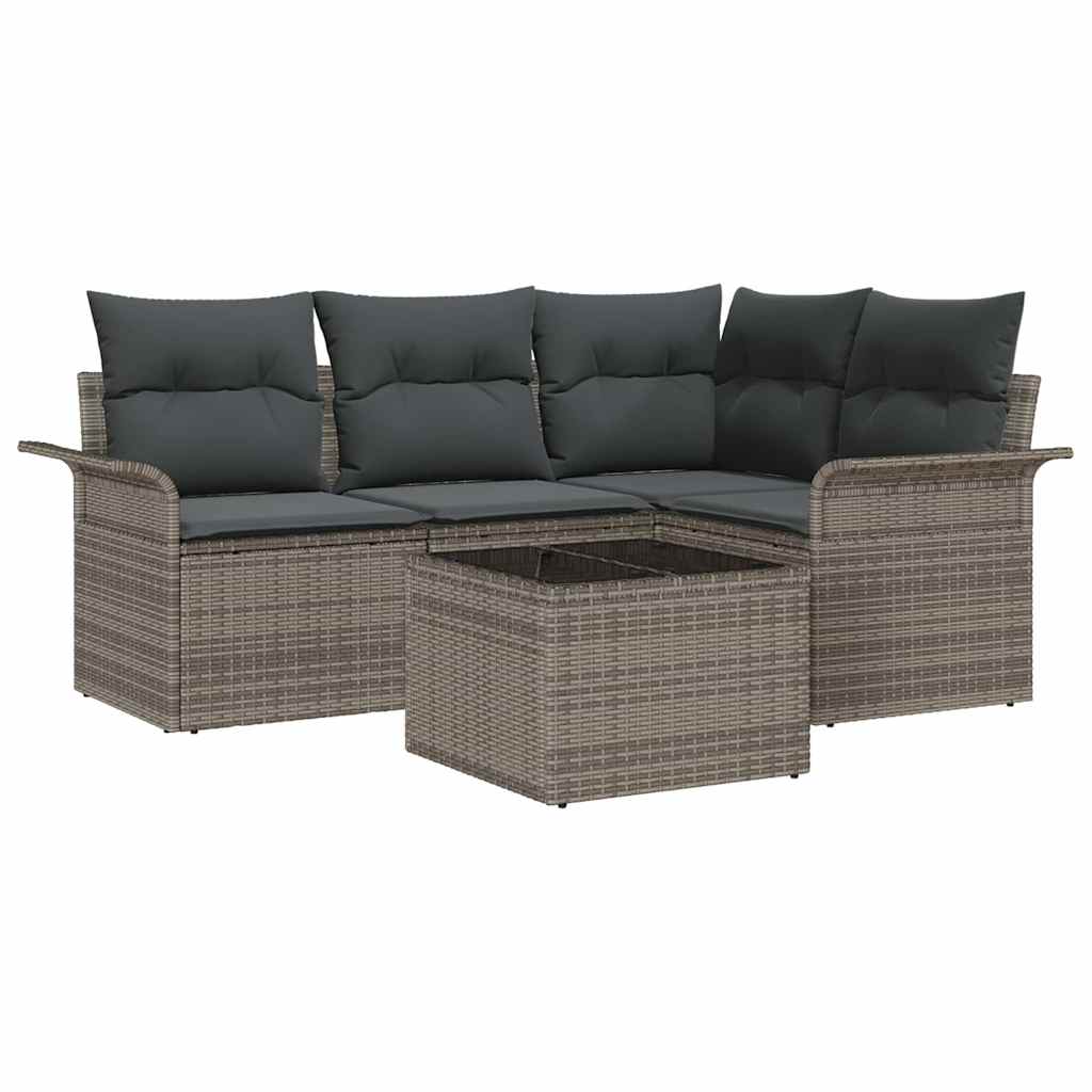 Kerti Kanapé Szett tárolóval 5 pcs Szürke polirattan
