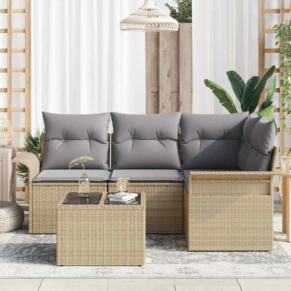 Kerti Kanapé Szett tárolóval 5 pcs Bézs polirattan