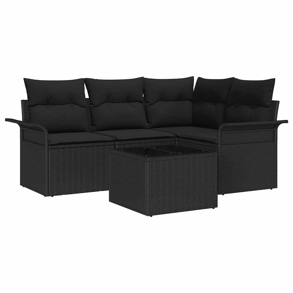 Kerti Kanapé Szett tárolóval 5 pcs Fekete polirattan