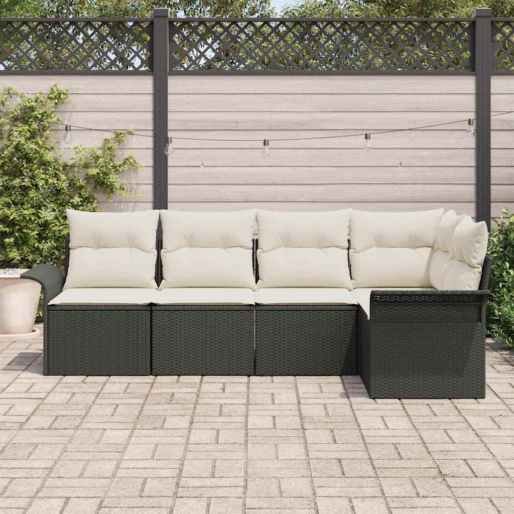 Kerti Kanapé Szett tárolóval 5 pcs Fekete polirattan