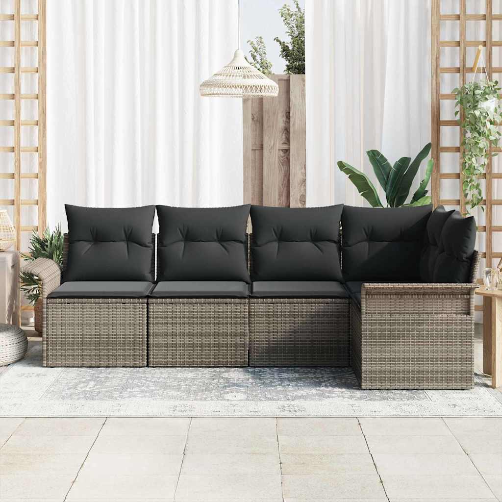 Kerti Kanapé Szett tárolóval 5 pcs Szürke polirattan