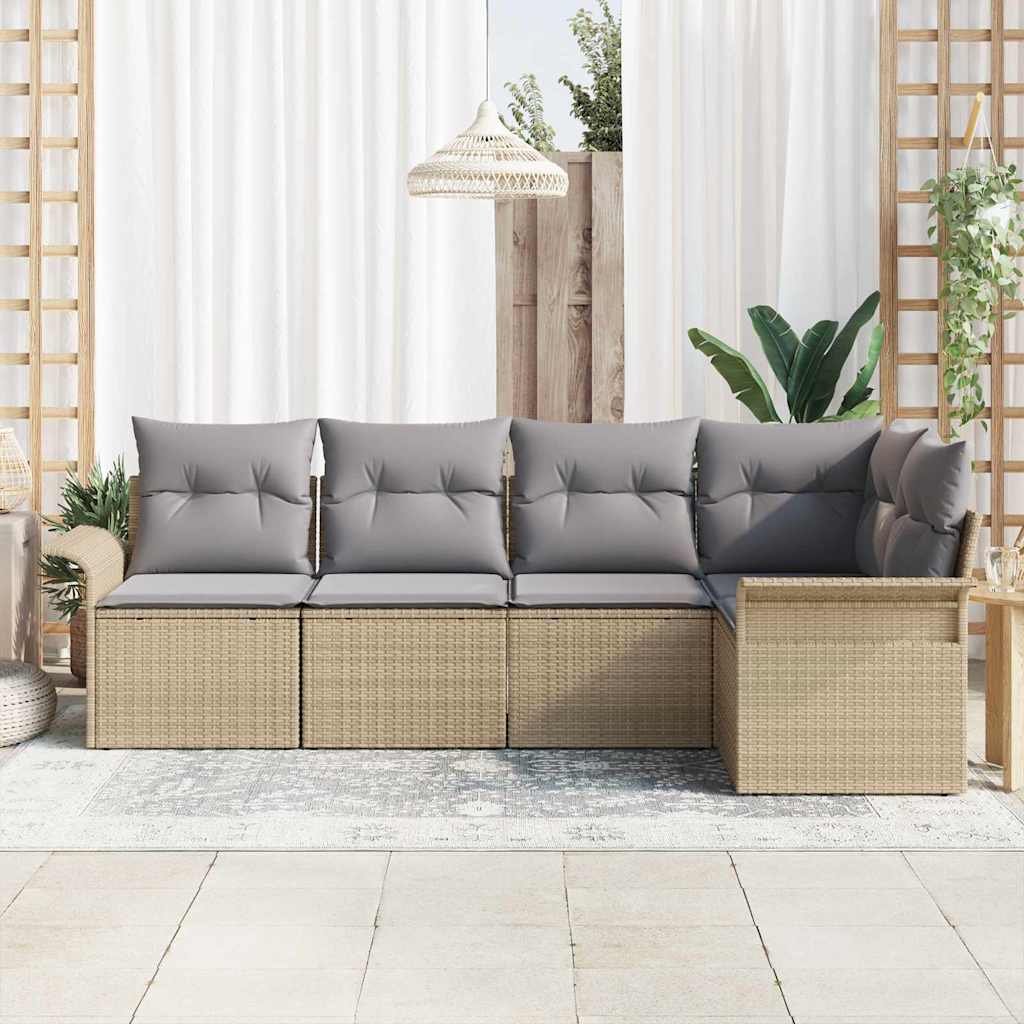 Kerti Kanapé Szett párnával tárolóval 5 pcs Bézs Poli rattan