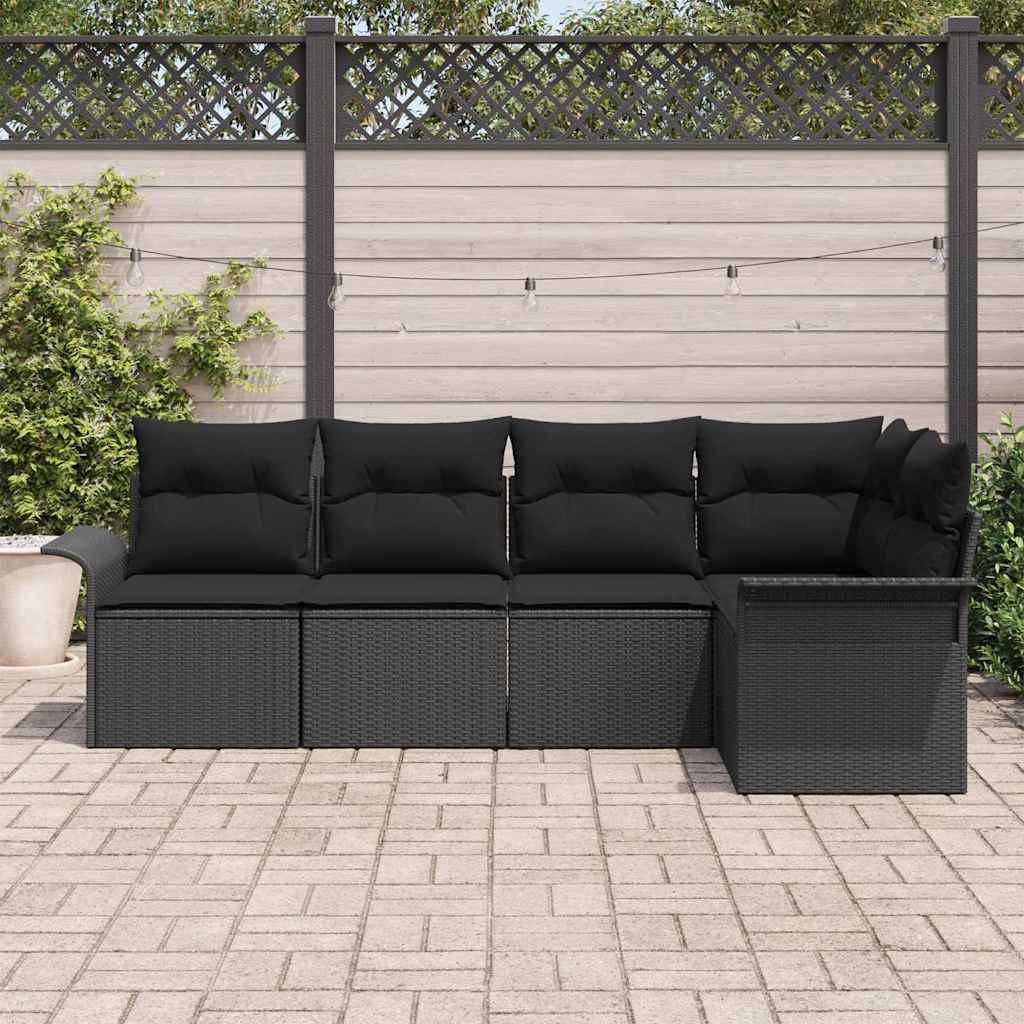 Kerti Kanapé Szett tárolóval 5 pcs Fekete polirattan