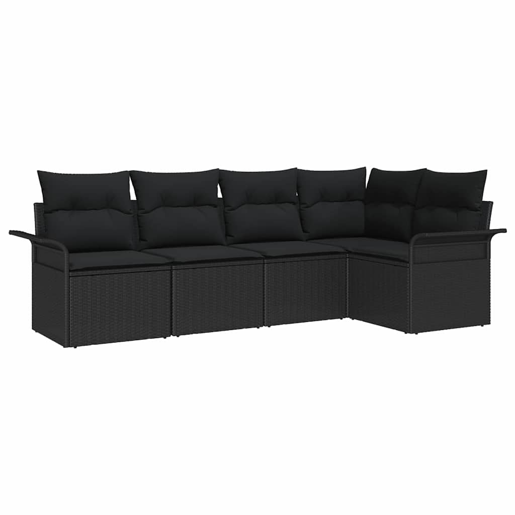 Kerti Kanapé Szett tárolóval 5 pcs Fekete polirattan
