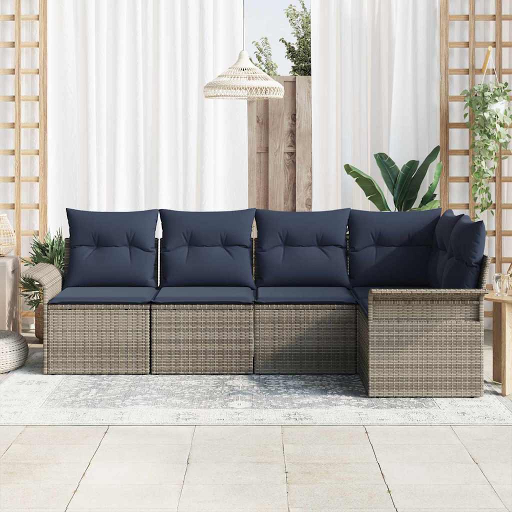 Kerti Kanapé Szett tárolóval 5 pcs Szürke polirattan