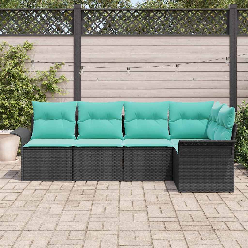 Kerti Kanapé Szett tárolóval 5 pcs Fekete polirattan