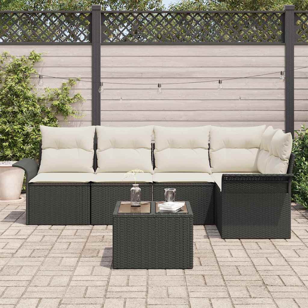 Kerti Kanapé Szett párnával tárolóval 6 pcs Fekete Poli rattan