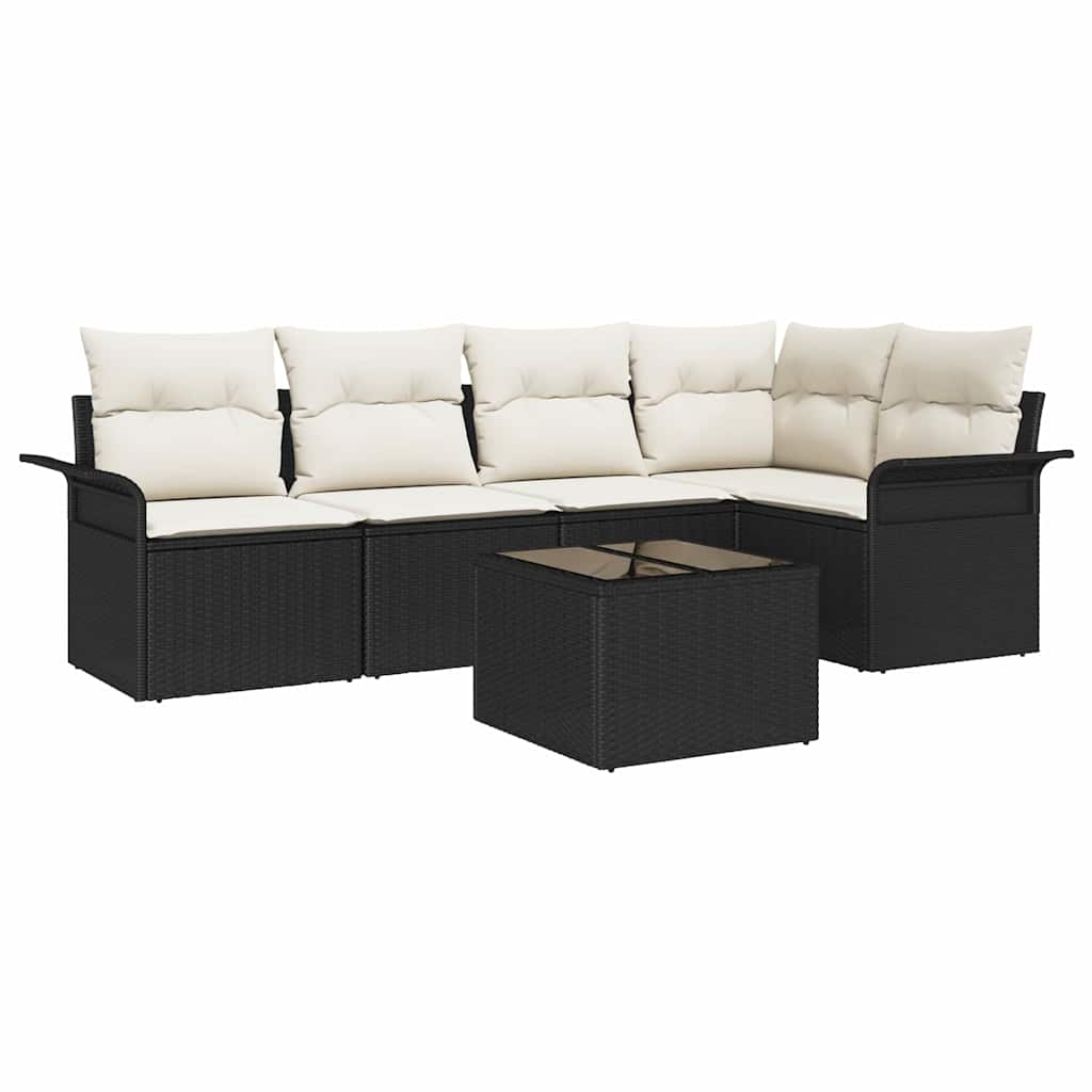 Kerti Kanapé Szett párnával tárolóval 6 pcs Fekete Poli rattan