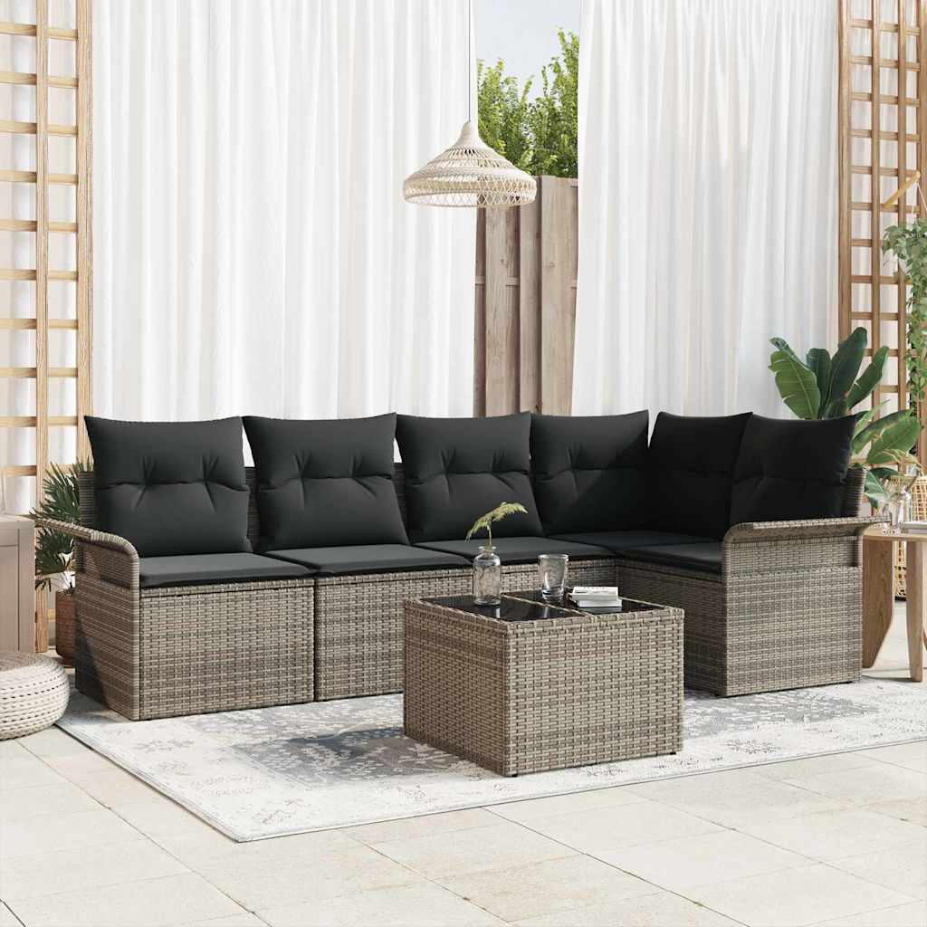 Kerti Kanapé Szett párnával tárolóval 6 pcs Szürke Poli rattan