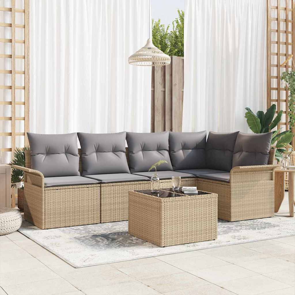 Kerti Kanapé Szett párnával tárolóval 6 pcs Bézs Poli rattan