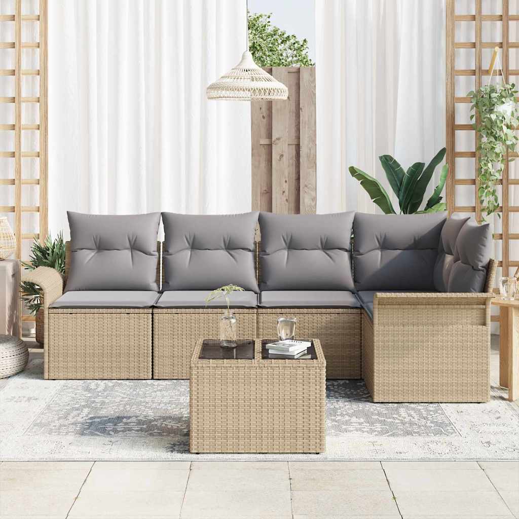 Kerti Kanapé Szett párnával tárolóval 6 pcs Bézs Poli rattan