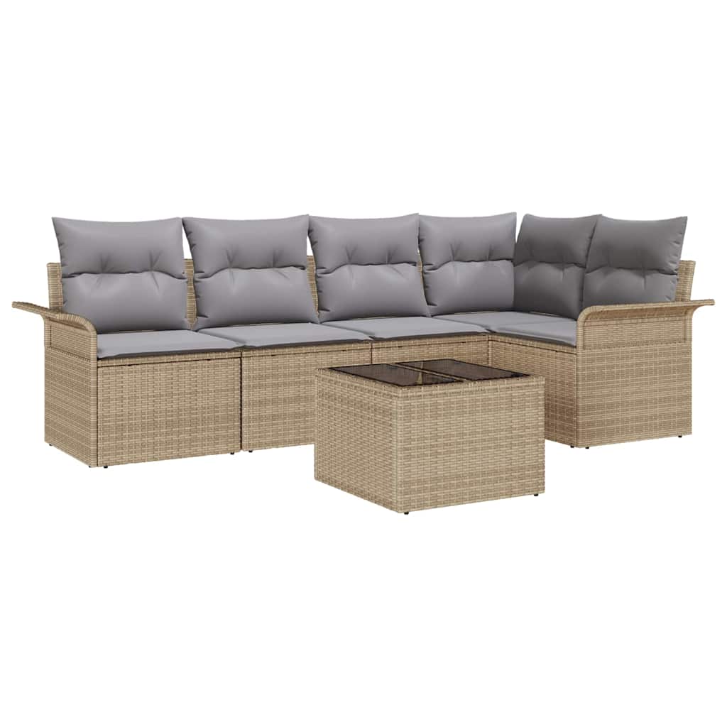 Kerti Kanapé Szett párnával tárolóval 6 pcs Bézs Poli rattan