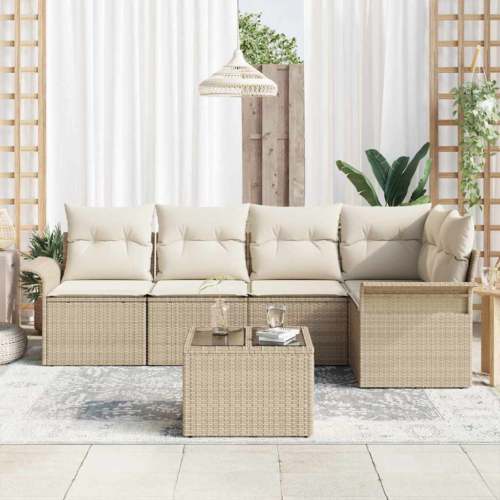 Kerti Kanapé Szett párnával tárolóval 6 pcs Bézs Poli rattan