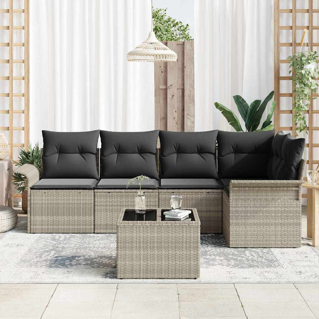 Kerti Kanapé Szett párnával 6 pcs Világosszürke Poli rattan