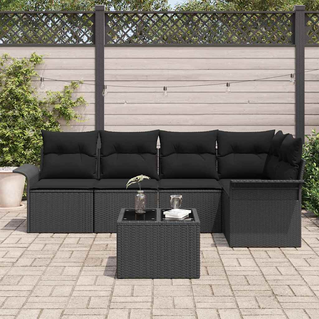 Kerti Kanapé Szett párnával tárolóval 6 pcs Fekete Poli rattan